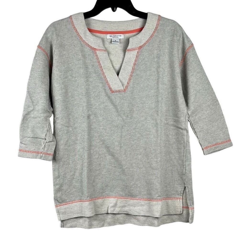 Liz Claiborne Weekend Stripe V-neck Sweatshirt Small
